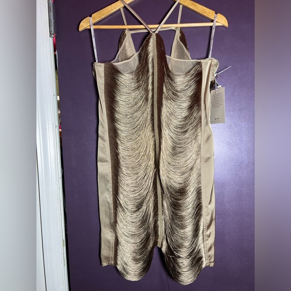 Bluma Halterneck Fringe Mini Dress In Olive — Medium - Picture 2 of 10